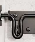 Heavy Duty Slide Bolt Gate Latch For Wooden Fences And Doors With Padlock Hole, installed black barrel bolt lock on white door