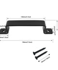Sliding Barn Door Handle Black Steel, 7.5 Inch Length, dimensions, anti rust finish, with mounting screws visible.