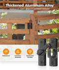 Thickened aluminum alloy 2 Pcs Degree Barn Door Latch, 180/90 Sliding Barn Door Lock shown installed on a wooden garden gate