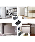 Black Sliding Cabinet Hardware Components 2 Sets With Four Sliding Door Rollers And Nylon Pulley And Mounting Screws for Wardrobe Doors
