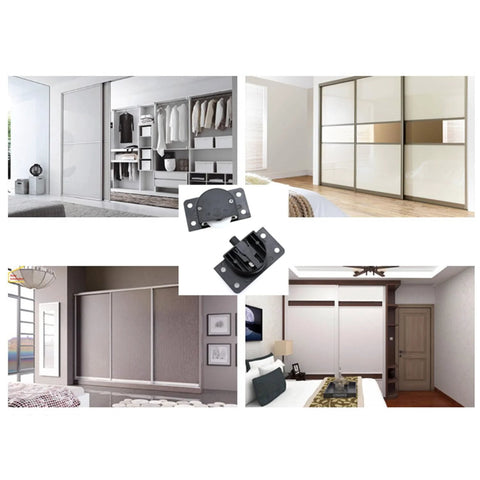 Black Sliding Cabinet Hardware Components 2 Sets With Four Sliding Door Rollers And Nylon Pulley And Mounting Screws for Wardrobe Doors