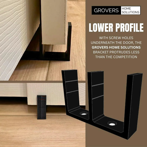 Adjustable Height Universal Sliding Closet Door Floor Guide Bracket Black for 1 3/8 Inch Door Thickness with Easy Snap Notches.