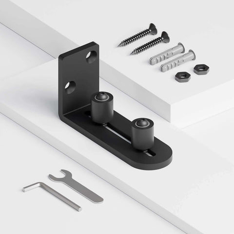 Sliding Barn Door Bottom Floor Guide With Adjustable Wall Mount Roller Guides, Flush Flat Bottom Design, hardware included