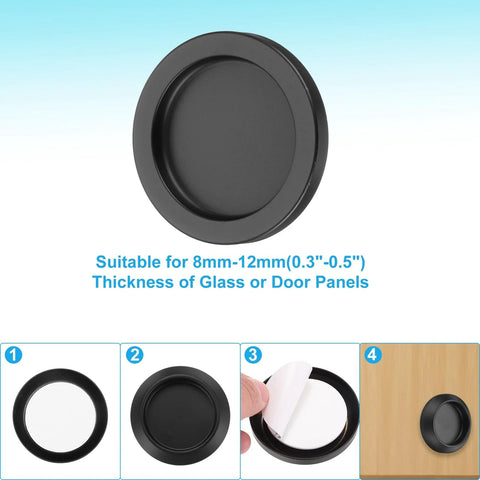 2 Pack Round Shower Glass Sliding Door Handles With Adhesive Sticker Back To Back 0.2 Inch Aluminum Alloy Mounts Black Finish installed