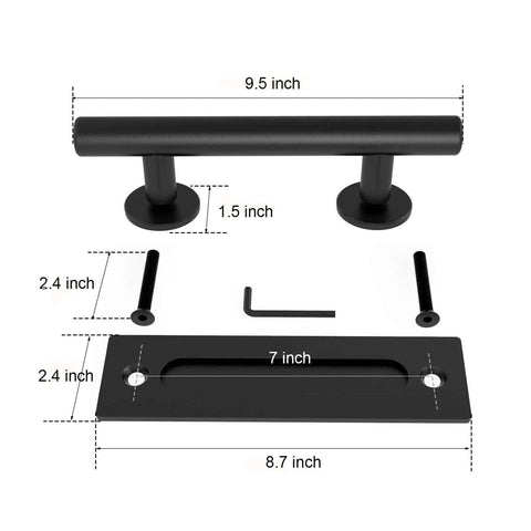 2 Pack Modern 9.5 Inch Sliding Barn Door Pull Handle With Flush Hardware Set Rustic Black Powder Coated Finish Anti Rust