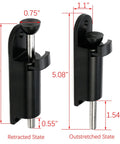 Spring Loaded Sliding Door Lock Black Heavy Duty Foot Operated Kick Lock Zinc Alloy dimensions in retracted and outstretched states.