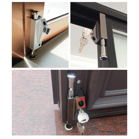 Black Sliding Door Lock Set Heavy Duty Alloy And Stainless Steel Construction 2 Pack With Keys And Installation Hardware For Patio Doors shown in various installed views