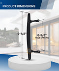 Standard Sliding Door Pull Handle For Sliding Glass Doors Black DH103 Replacement Handle With 9.88 Inch Overall Height And 6.625 Inch On Center Mounting dimensions.