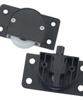 Black Wardrobe Sliding Door Wheel Kit With Screws Silent Nylon Rollers, 2 sets of pulleys and rails, shown front and back