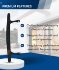 Standard Sliding Door Pull Handle For Sliding Glass Doors Black DH103 Replacement Handle displayed on a pedestal