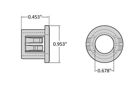 Technical diagram of ✝️ BLACK SNAP BUSHING, dimensions for 7/8" Hole, Cable Mounting & Accessories, UL Recognized Component (Bag of 100).