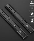 12 Inch Soft Close Drawer Slides 1 Pairs 2 Pack Black Full Extension Ball Bearing Drawer Glide Side Mount shown on dark background
