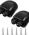 Two Pack Weather Resistant Solar Cable Entry Gland Dual Cable Entry Housing For All Types 3mm2 To 10mm2 with screws, black ABS.