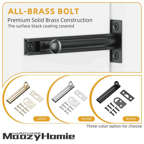 3 Inch Solid Brass Surface Bolt Beefy Built Heavy Duty Concealed Sliding Door Bolt Latch for French Doors Windows Cabinets Gates