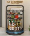Rotating Spice Rack With Paper Towel Holder 2 Tier Lazy Susan Turntable for Kitchen Countertop, Black Finish, 360 Degree Rotation