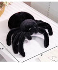 Ultra Soft Black Spider Plush Toy For Kids And Adults, 9.8 inch huggable stuffed animal pillow, adorable Halloween decor on table
