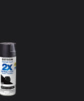 Painter's Touch 2X Ultra Cover Spray Paint in Flat Black can, ideal for indoor and outdoor surfaces, shown against a dark background.