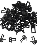 40 Pcs 5mm Spring Band Type Clamps Set For Fuel Line Hose Low Pressure Air Tube Water Pipe And Silicone Hose Fits Five To Five Point Eight Millimeter Outer Diameter Durable Rust Resistant 65Mn Manganese Steel Construction Ideal For Auto And Marine Use. Image showing a set of black metal clamps.
