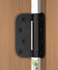 3 Pack Self Closing Door Hinges 4 Inch Black Spring Hinge With 5 Eighths Inch Radius Corner Adjustable Tension installed on wooden door