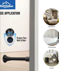 12 Pack Black Spring Door Stops,3-1/8" Heavy Duty - Flexible Door Stopper showing installation in bedroom, bathroom, and study.