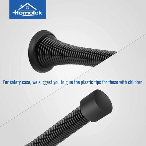 Close-up of 12 Pack Black Spring Door Stops,3-1/8" Heavy Duty - Flexible Door Stopper with Low Mounted Black Rubber Bumper Tips