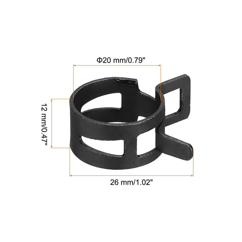 10 Pcs Fuel Line Clamps Spring Band Hose Clamps Half Inch 20mm Silicone Air Tube Vacuum Hose Water Pipe Low Pressure Black