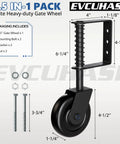 Spring Loaded Gate Caster Wheel With Bearing For Outdoor Gates And Fences Heavy Duty 360 Degree Swivel Gate Wheel Suitable For Wooden Gates Fence Gates And Metal Tube Gates 220 Lbs Capacity Black 1 Pack, shown with screws and washers.