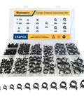 142-Piece Spring Hose Clamps Set For Automotive Projects, 6mm To 20mm Range, in storage box, various sizes visible