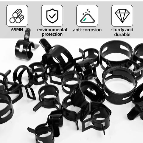 80 Pieces Vacuum Hose Clamps Assortment Kit for 6mm to 18mm Silicone Tubing, Black spring hose clamps in various sizes