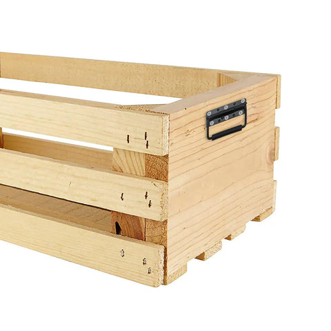 Wooden crate with 10 Pack Black Spring Loaded Case Handles Folding Surface Mount Chest Handles With Rubber Grip For Flight Cases And Cabinets 124 By 80 Millimeter Durable Iron Construction Rust Resistant Finish Indoor And Outdoor Use installed on side