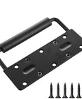 Spring Loaded Handle Set 4.9 Inch Heavy Duty Surface Mount Chest Handles With Rubber Grip Durable Cast Iron Construction Featuring Rust Resistant Black Coating Includes 12 Handles And 48 Screws For Toolbox Chest Or Cabinet Applications, shown with screws.