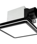 Bathroom Exhaust Fan With Light 80 CFM 2.0 Sones Quiet Ceiling Vent, Dimmable 15W Dope LED Lights With 3 CCT And 3.5W Night Light, Square Black Ceiling Mount Akicon shown in a side view.