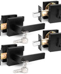 Square Entry Door Levers And Deadbolt Set, Heavy Duty, Flat Black, Keyed Alike, All 4 Locks Share Same Keys, 2 Pack