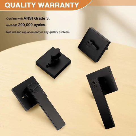 Square Entry Door Levers And Deadbolt Set, Heavy Duty, Flat Black, Keyed Alike, All 4 Locks Share Same Keys, Reversible, ANSI Grade 3