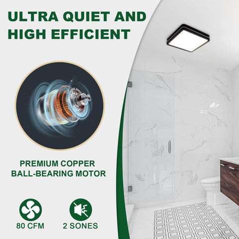 Bathroom Exhaust Fan With Light 80 CFM 2.0 Sones Quiet Ceiling Vent, Dimmable 15W Dope LED Lights with circuit diagram and installation