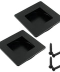Two Pack Two And Three Quarter Inch Square Sliding Cabinet Finger Pulls In Stainless Steel Recessed Flush Pocket Pulls With Screws Black Finish