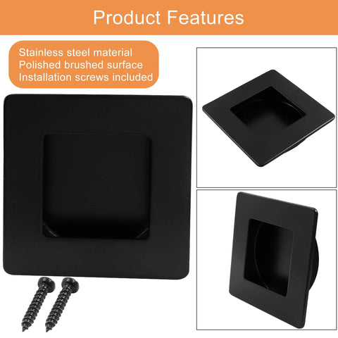 Two Pack Two And Three Quarter Inch Square Sliding Cabinet Finger Pulls In Stainless Steel Recessed Flush Pocket Pulls Black Finish