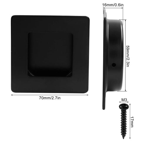 Two Pack Two And Three Quarter Inch Square Sliding Cabinet Finger Pulls In Stainless Steel Recessed Flush Pocket Pulls Black Finish