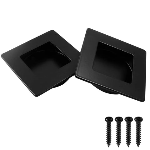 Two Pack Two And Three Quarter Inch Square Sliding Cabinet Finger Pulls In Stainless Steel Recessed Flush Pocket Pulls Black Finish
