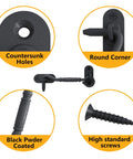 4 Inch Privacy Hook Latch for Sliding Barn Door in Black Stainless Steel, close-up of components and installation features