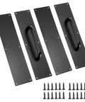 Two Piece 16 Inch Stainless Steel Door Handle Pull And Push Plate Set with Screws, Brushed Black, shown with mounting hardware
