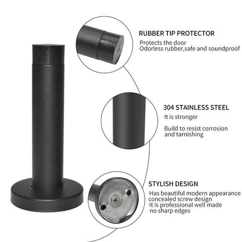 Heavy Duty 3.5 Inch Door Stop Built Tough As Nails From Stainless Steel 304 With Rubber Tip Bumper Wall Mounted Door Holder