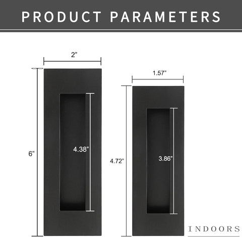 Product dimensions of Recessed Finger Flush Pulls With Edge Pull For Pocket Doors And Sliding Closets, showing measurements in black finish.