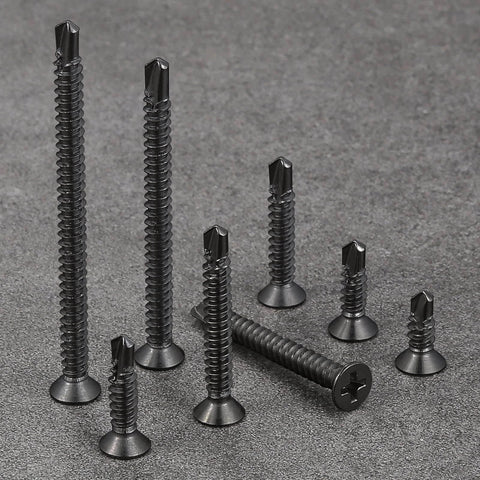 500pcs #8 x 5/8 Inch Flat Head Self Tapping Sheet Metal Screws Black Stainless Steel High Strength Self Drilling Screws with Deep Threads