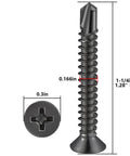 250pcs #8 x 1-1/4 Inch Flat Head Self Tapping Sheet Metal Screws Black Stainless Steel High Strength with Deep Threads