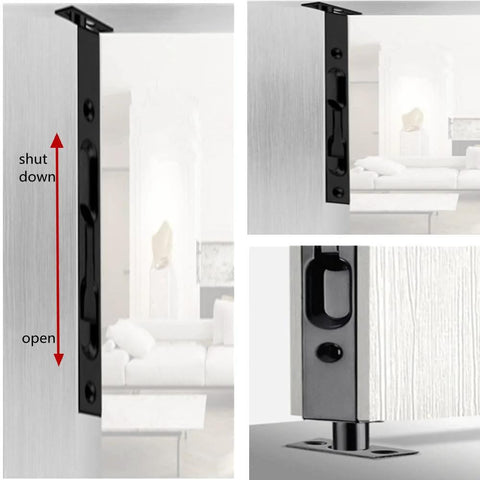 Hidden Latch And Bolt Set In 304 Stainless Steel For Security Doors 6 Inch Bolt Latch With Double Door Lever Action Flush Bolt For French Doors Black Finish Slide Bolt Lock 2 Pack Kit