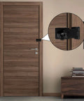 Two Pack 2.5 Inch Hasp Lock With Keys Flat Black Stainless Steel Cabinet Latch installed on a wooden door