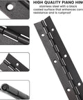 Detailed view of 2-Pack 12-Inch Black Stainless Steel Heavy Duty Continuous And Piano Hinges, 2-Inch Open Width, Pre-Drilled Holes