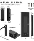 Matte Black Stainless Steel Pocket Door Pull And Edge Pull Set for recessed sliding doors with flush finger edge dimensions and specifications