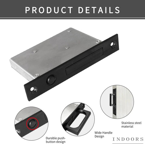 Recessed Finger Flush Pulls With Edge Pull For Pocket Doors And Sliding Closets, Rustproof Stainless Steel Door Handles For Barn Doors, Black Finish, 4.72 Inch